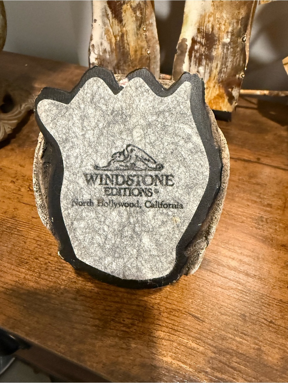 Textured Stone-Look Owl Figurine with Yellow Eyes by Winstone Editions. - Picture 5 of 6